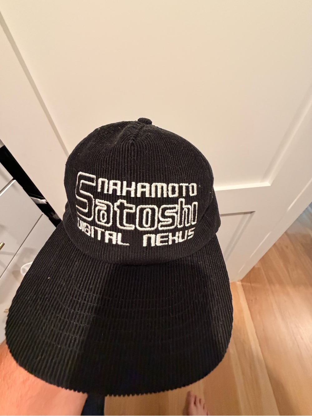 Black Corduroy Baseball Cap with White Embroidered Logo